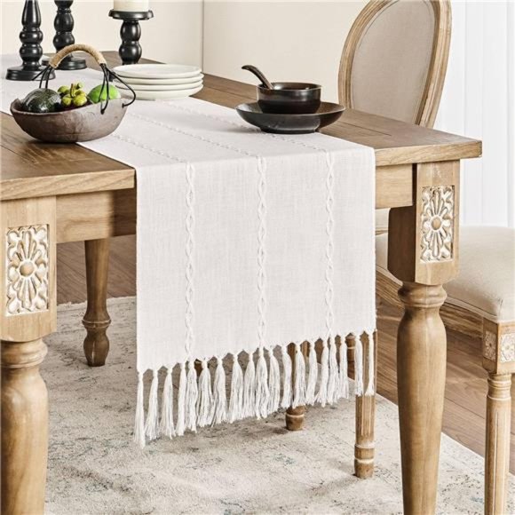 Farmhouse Table Runner,Rustic Table Runners 36Inches Long,Linen Boho TableRunner - Picture 2 of 8